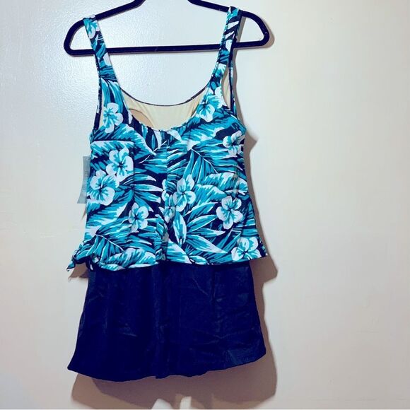 NWT Azul Swim Dress Swimsuit Padded Side Tie Tropical Print Sz 16 Gorgeous - Picture 5 of 7